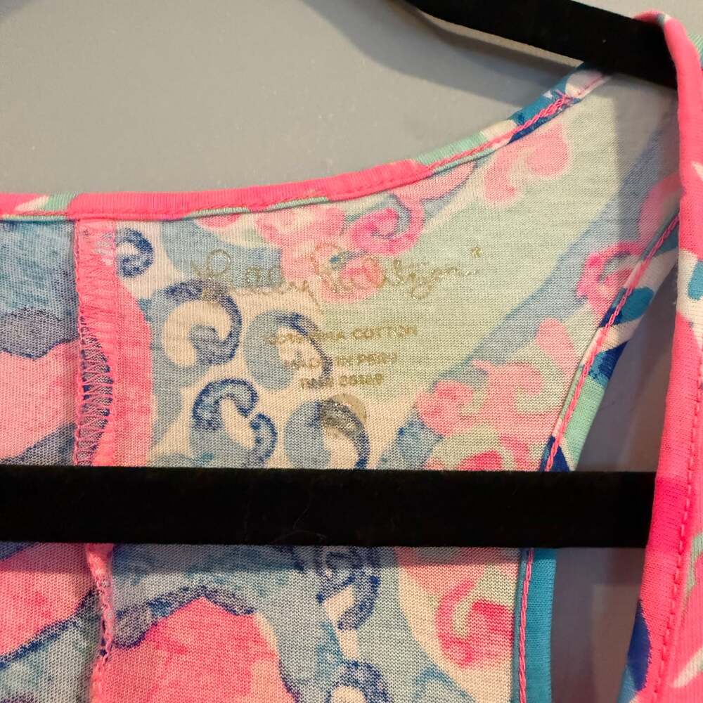 Lilly Pulitzer Pink Blue Aqua Print Cotton Racerback Swing Dress Size Small - Picture 2 of 4
